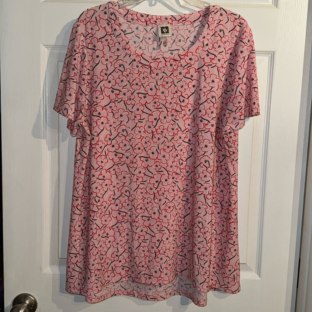 Anne Klein Red and Black Floral Blouse
